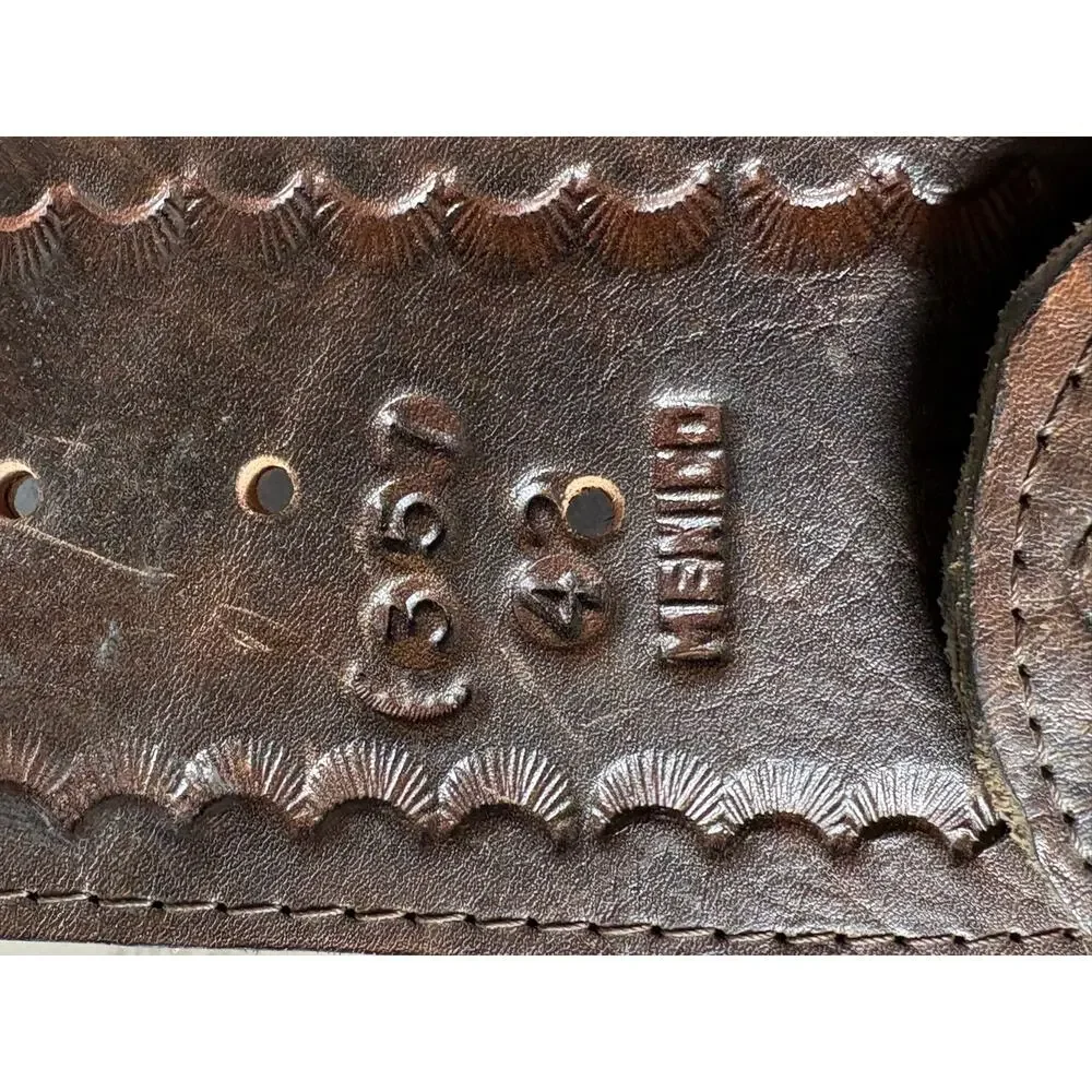 Vintage Mexican Tooled Leather Belt Western‎ Cowboy Cartridge Holster Belt 36”
